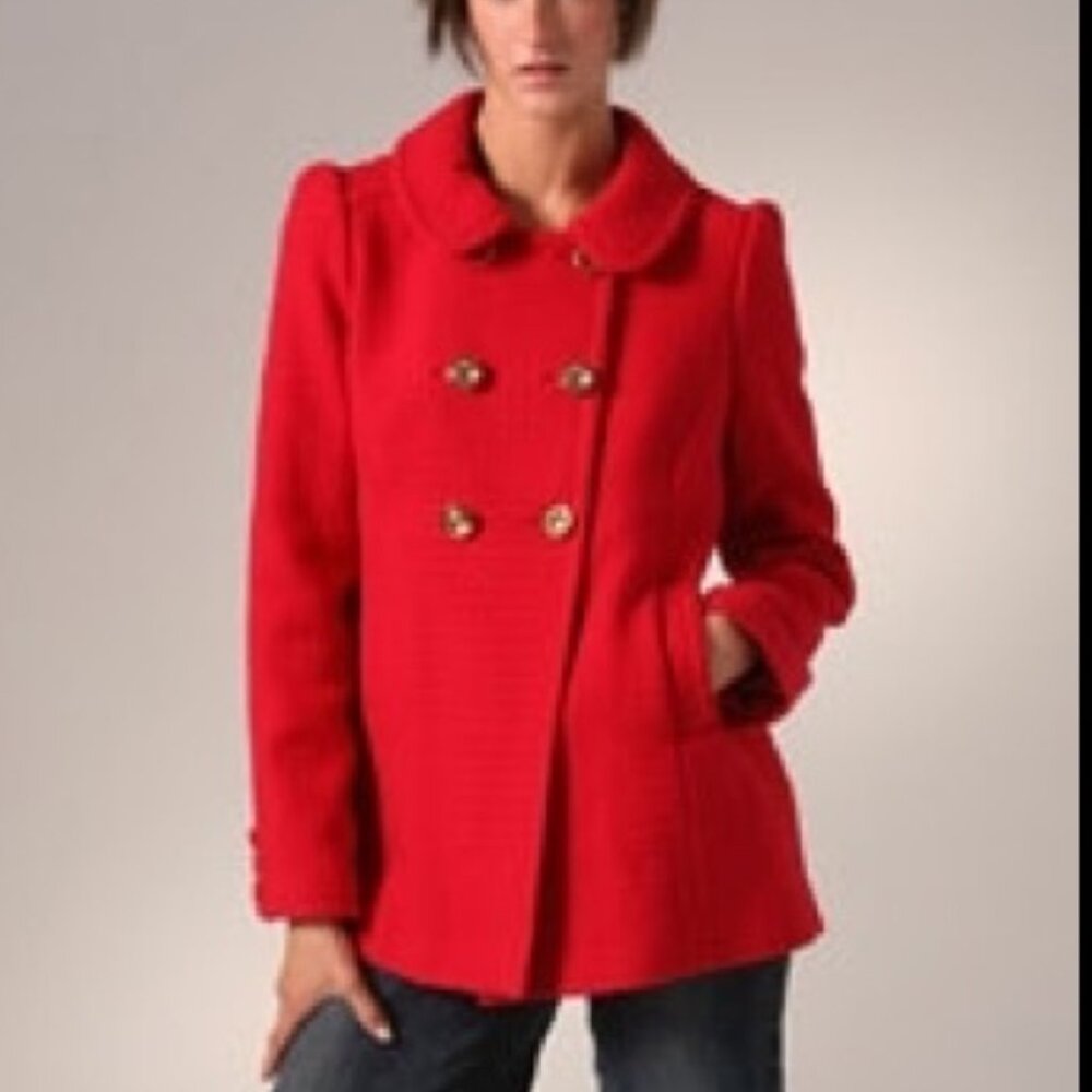 ❤️ Juicy Couture Red Wool Peacoat | Gold Buttons, Toggle Detail | Size Large